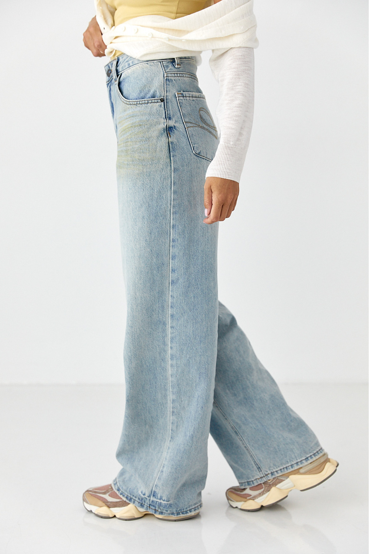 Джинси Wide leg з ефектом бруду  блакитний колір