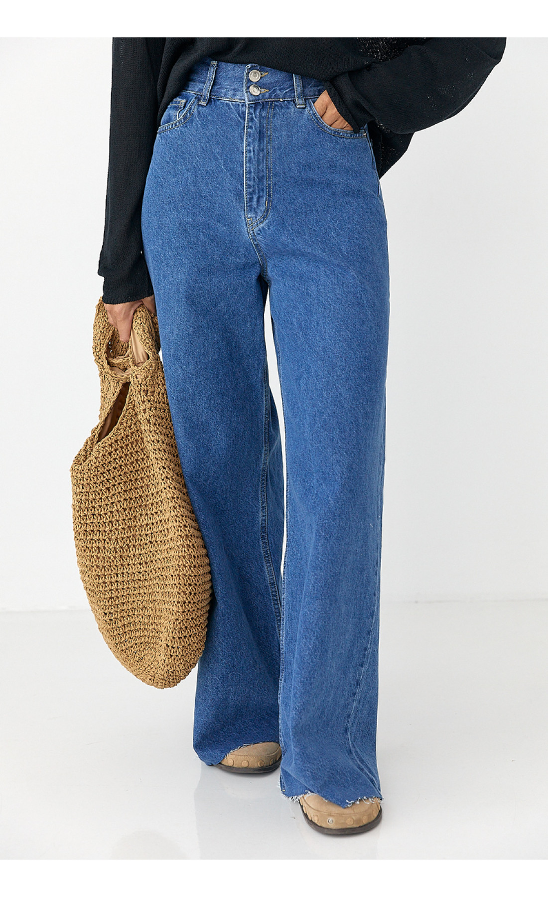 Широкі жіночі джинси Palazzo з необробленим низом  синій колір