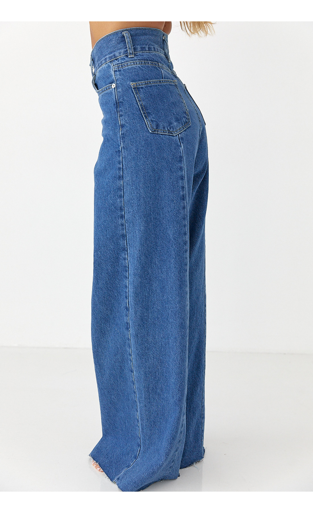 Широкі жіночі джинси Palazzo з необробленим низом  синій колір
