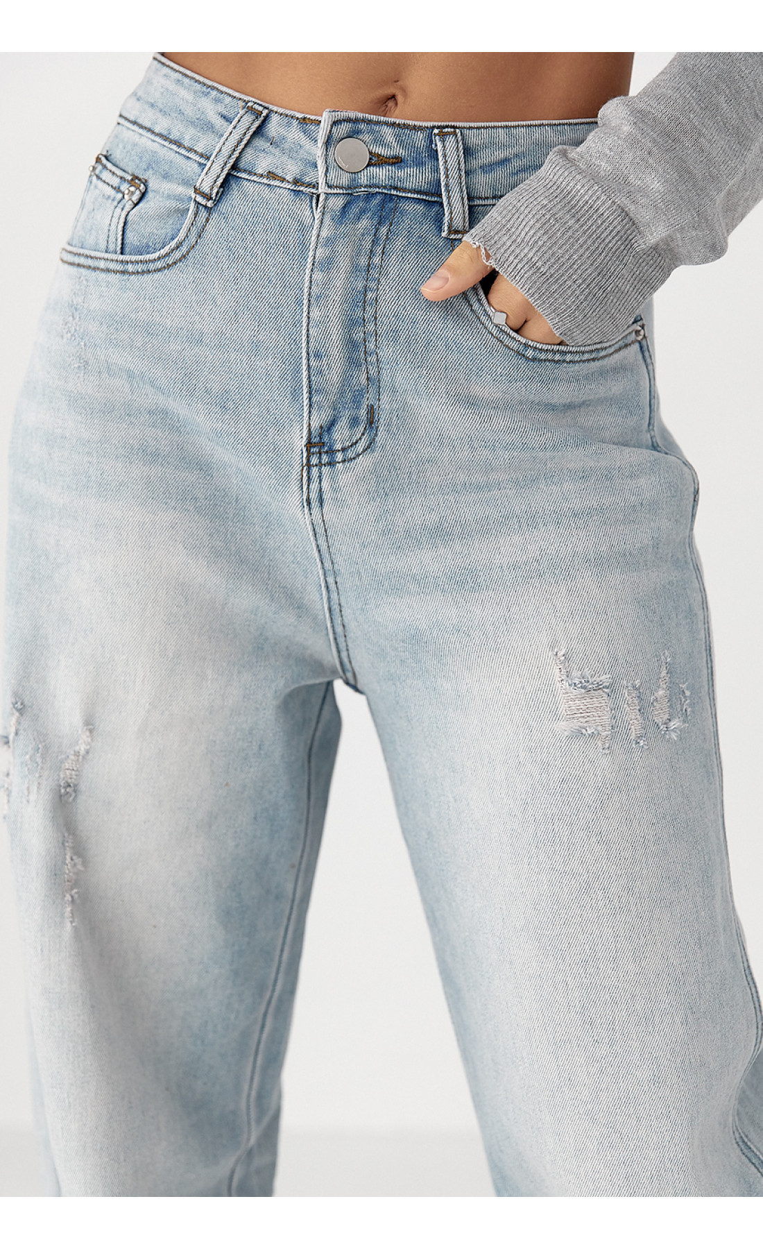 Джинси Baggy straight  із потертостями  блакитний колір