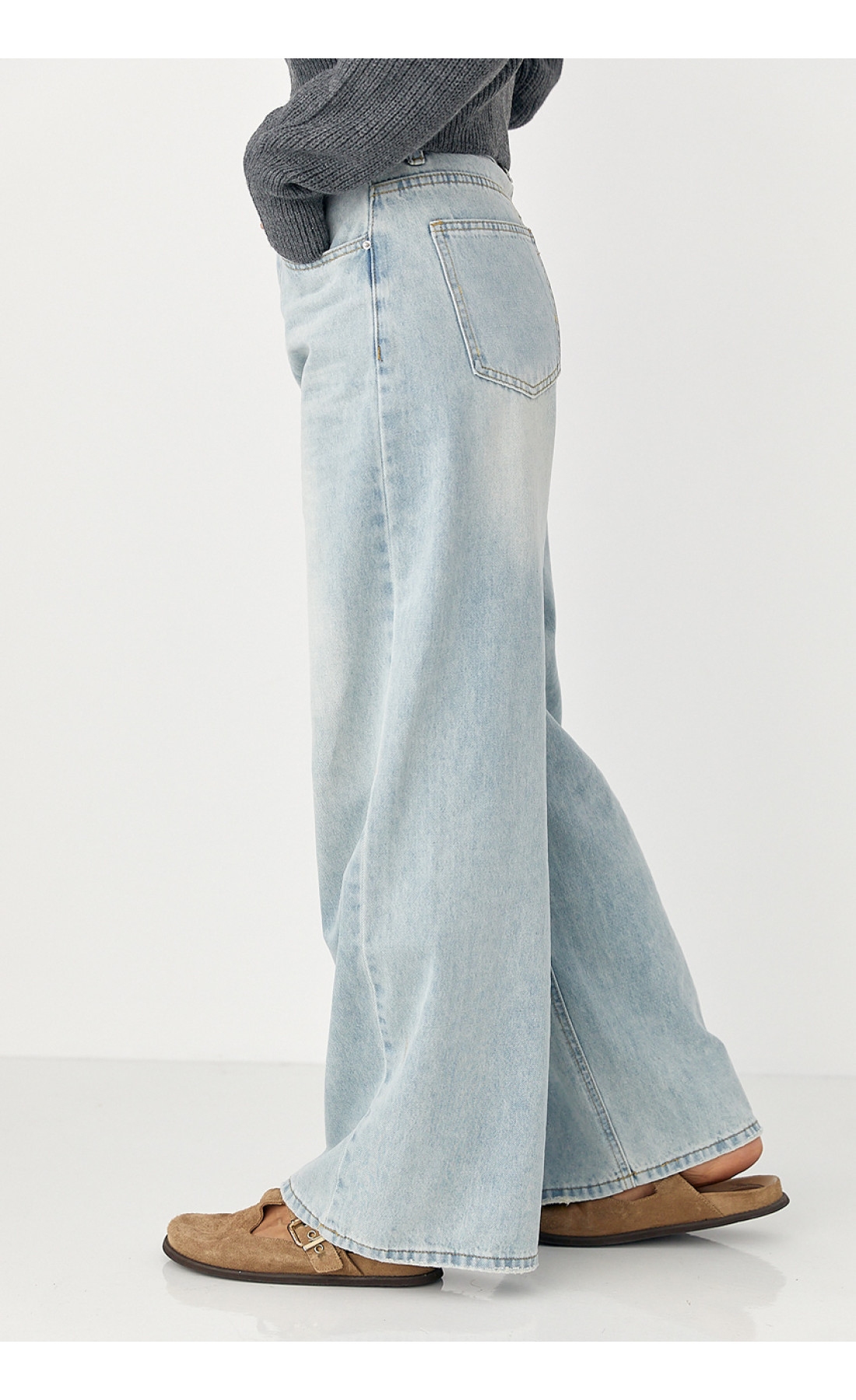 Прямі жіночі джинси Wide leg із високою посадкою  блакитний колір