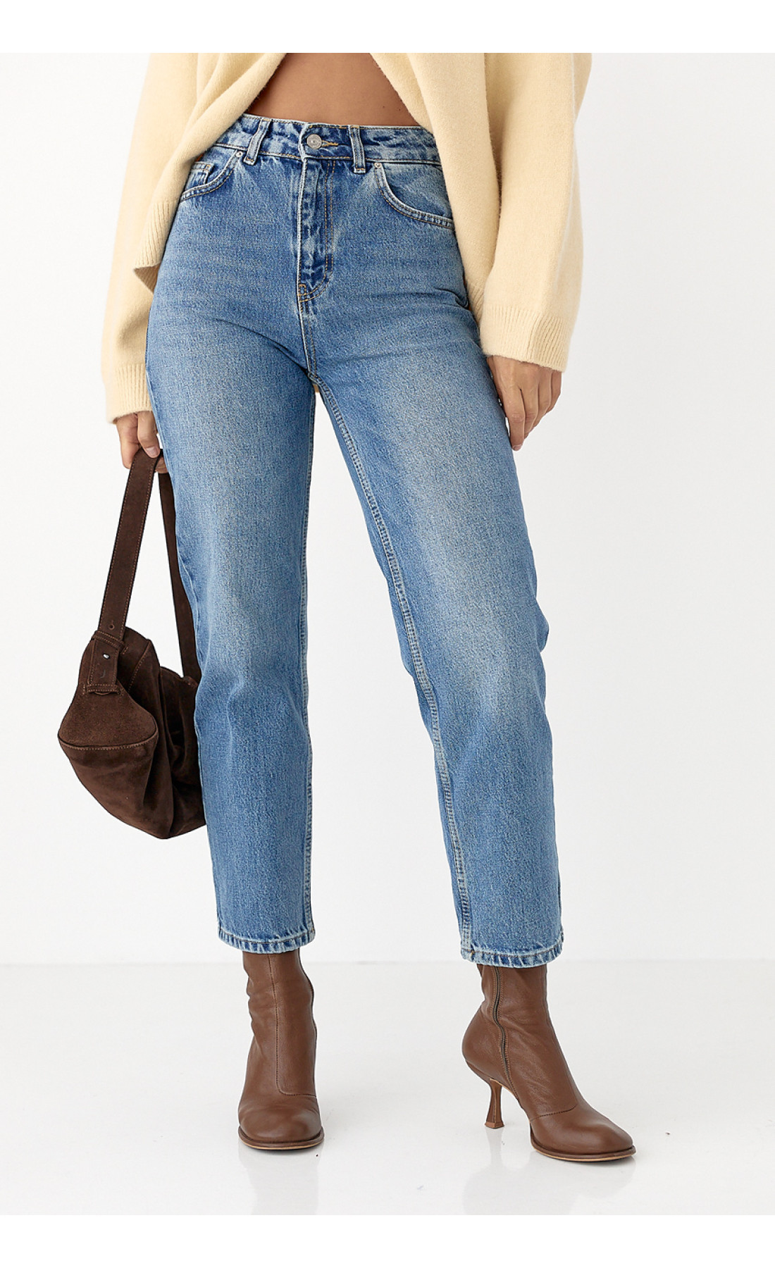 Момжіночі джинси з високою посадкою  синій колір