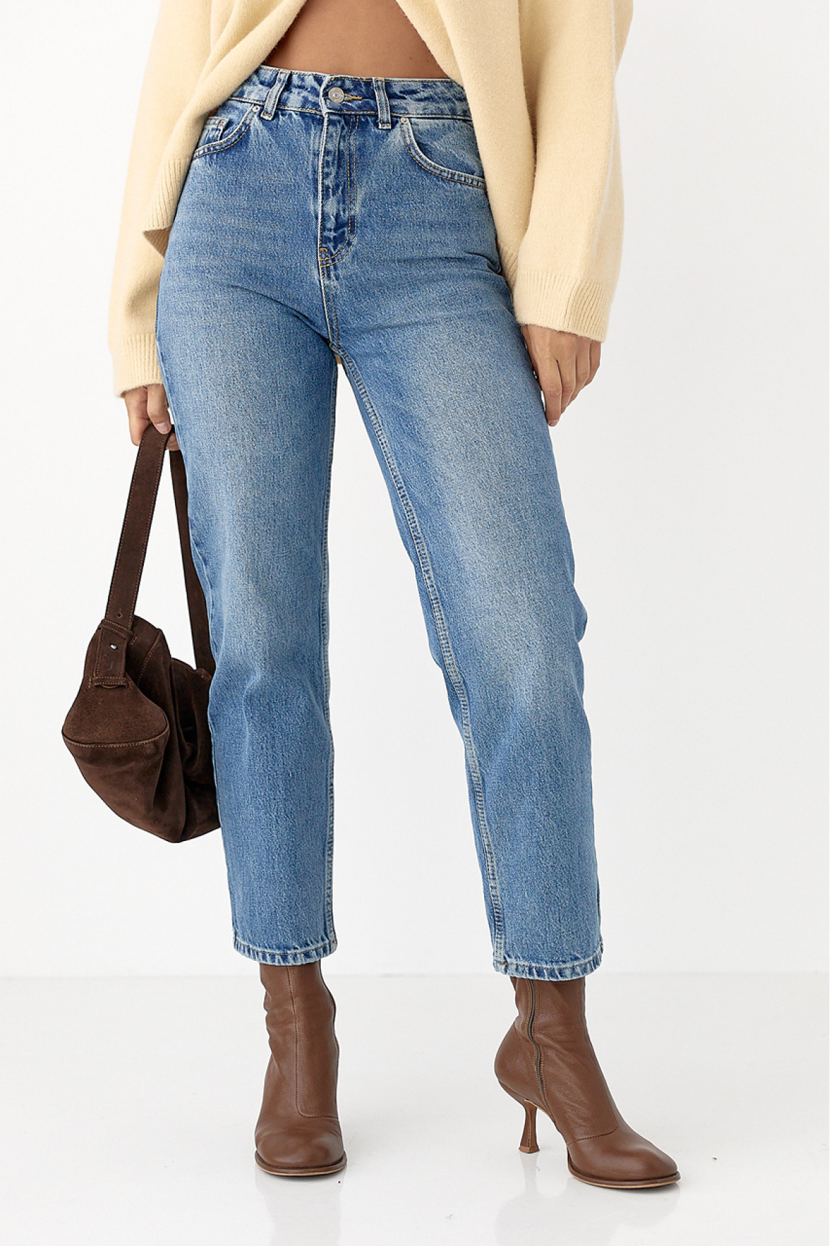 Момжіночі джинси з високою посадкою  синій колір