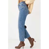 Момжіночі джинси з високою посадкою  синій колір