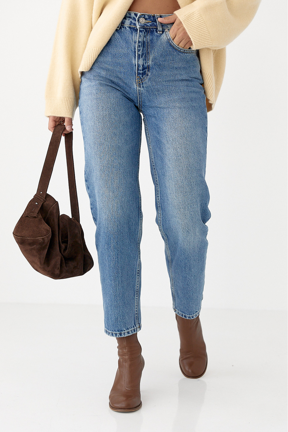 Момжіночі джинси з високою посадкою  синій колір