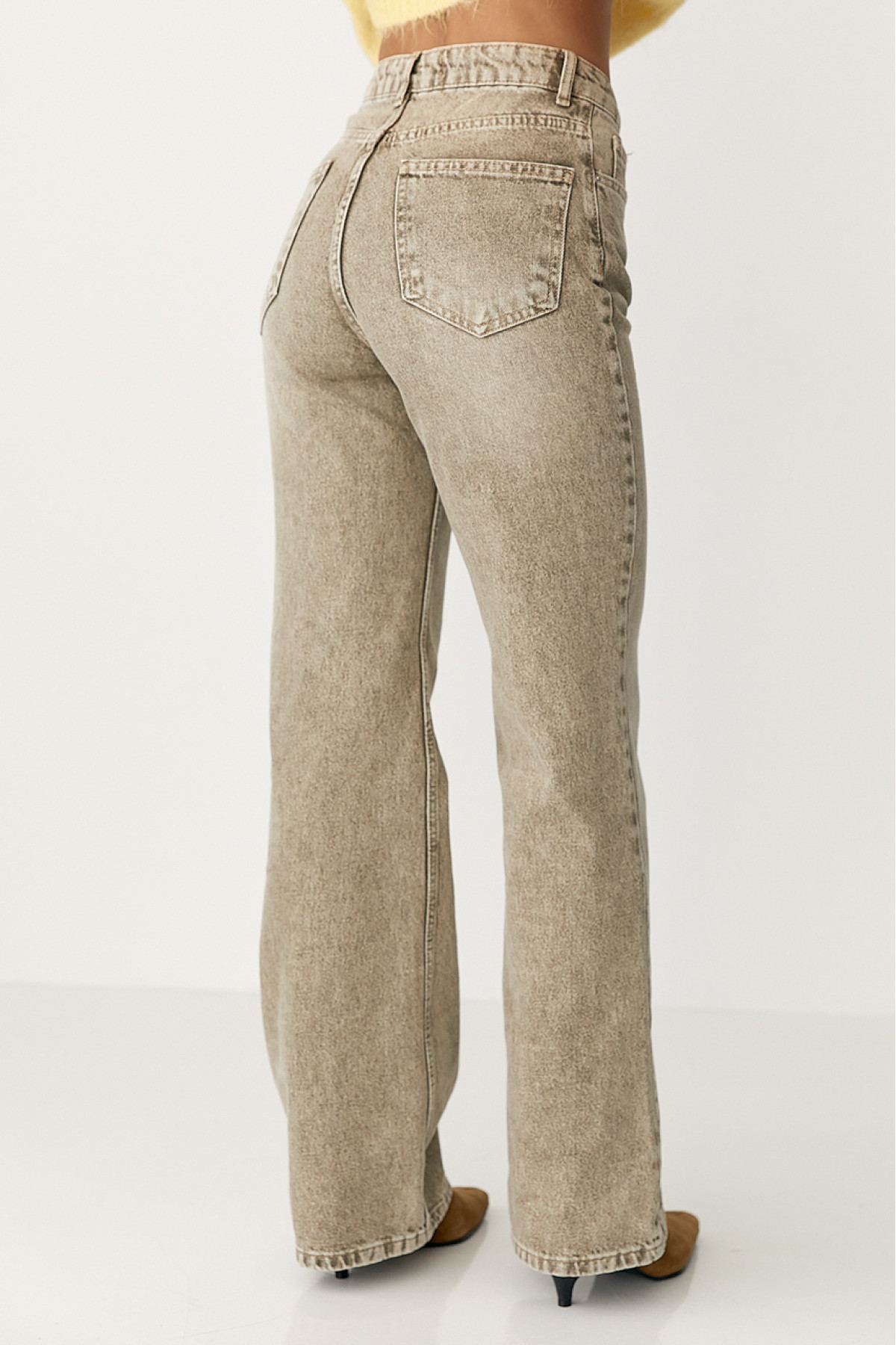 Широкі прямі жіночі джинси з високою посадкою  хакі колір