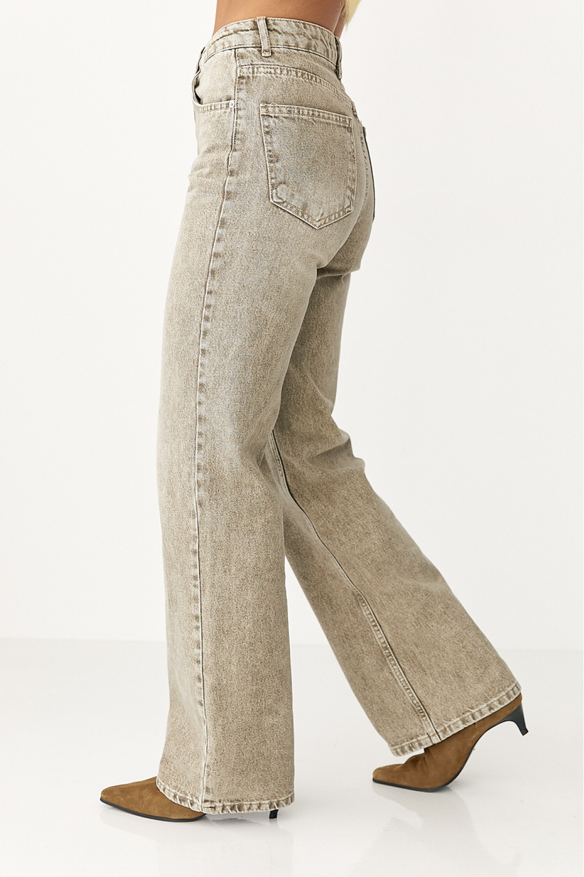 Широкі прямі жіночі джинси з високою посадкою  хакі колір