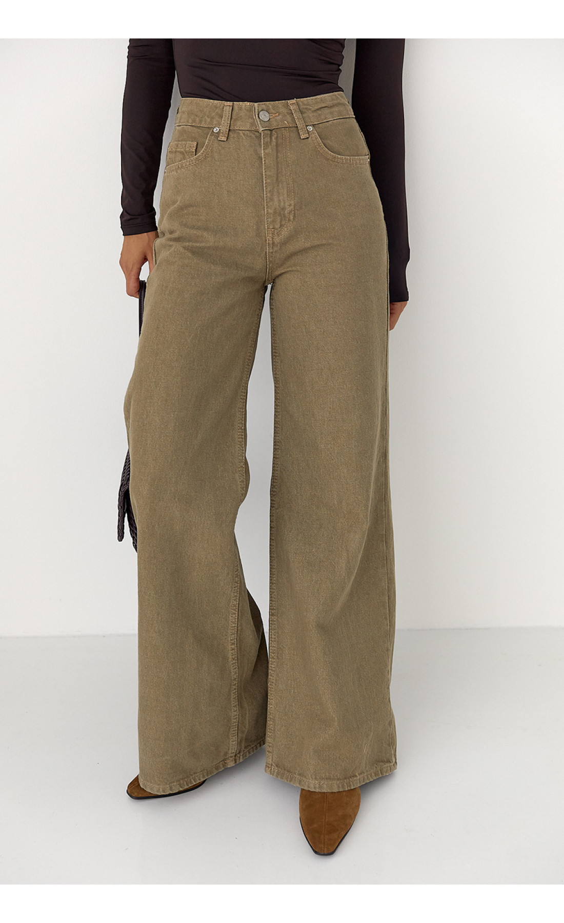 Широкі жіночі джинси Palazzo з високою талією  світлокоричневий колір