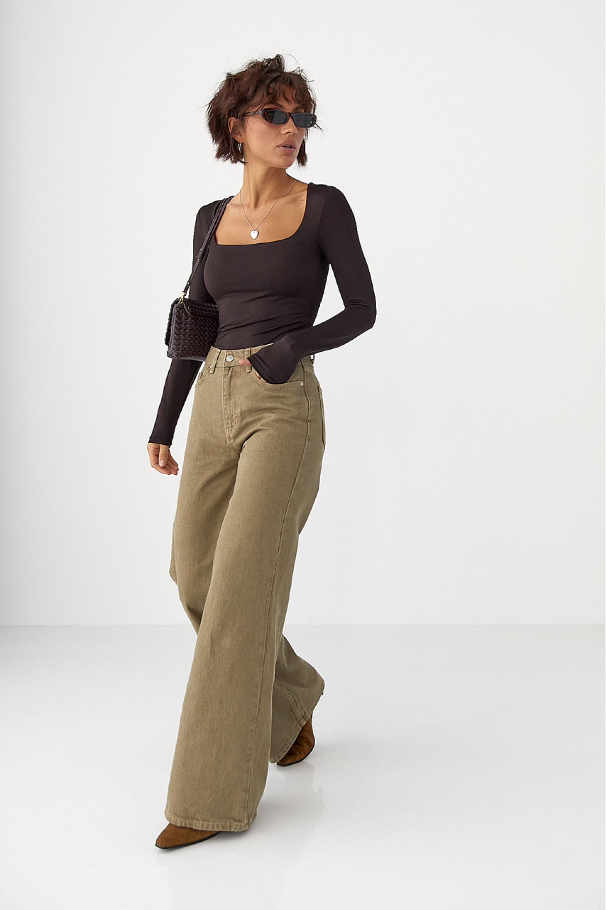 Широкі жіночі джинси Palazzo з високою талією  світлокоричневий колір