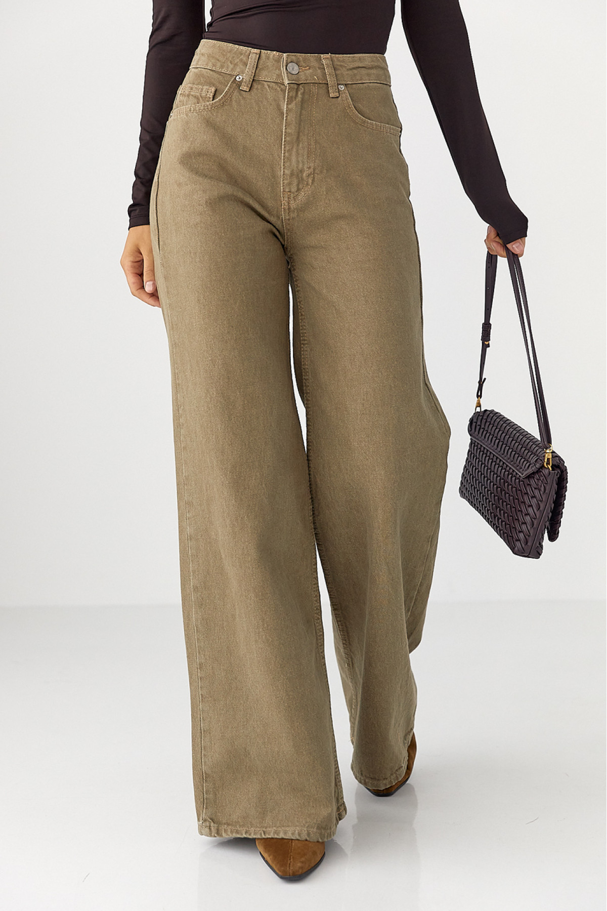 Широкі жіночі джинси Palazzo з високою талією  світлокоричневий колір