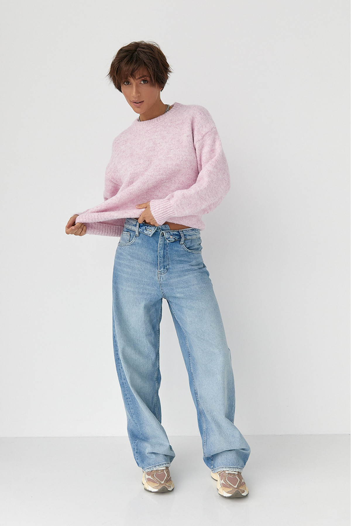 Джинси Baggy з підгорнутим поясом  джинс колір