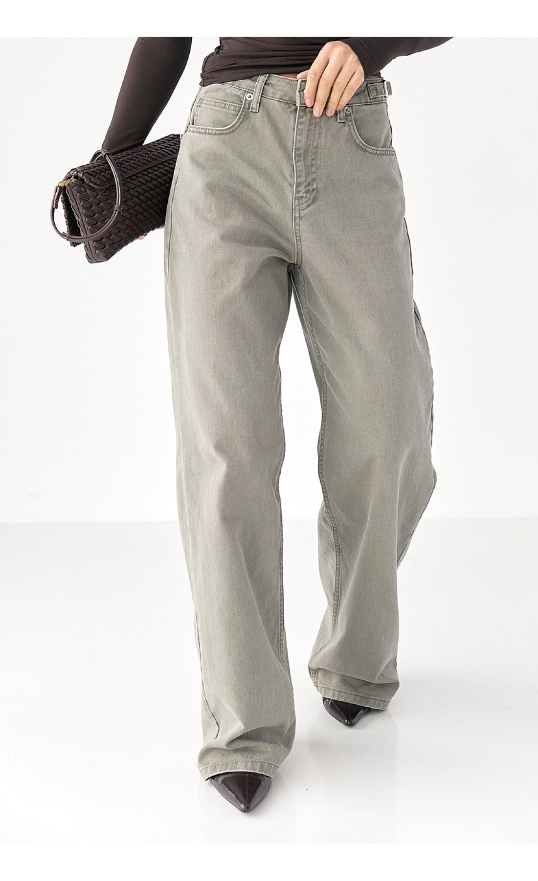 Джинси Palazzo із затяжками на талії  сірий колір