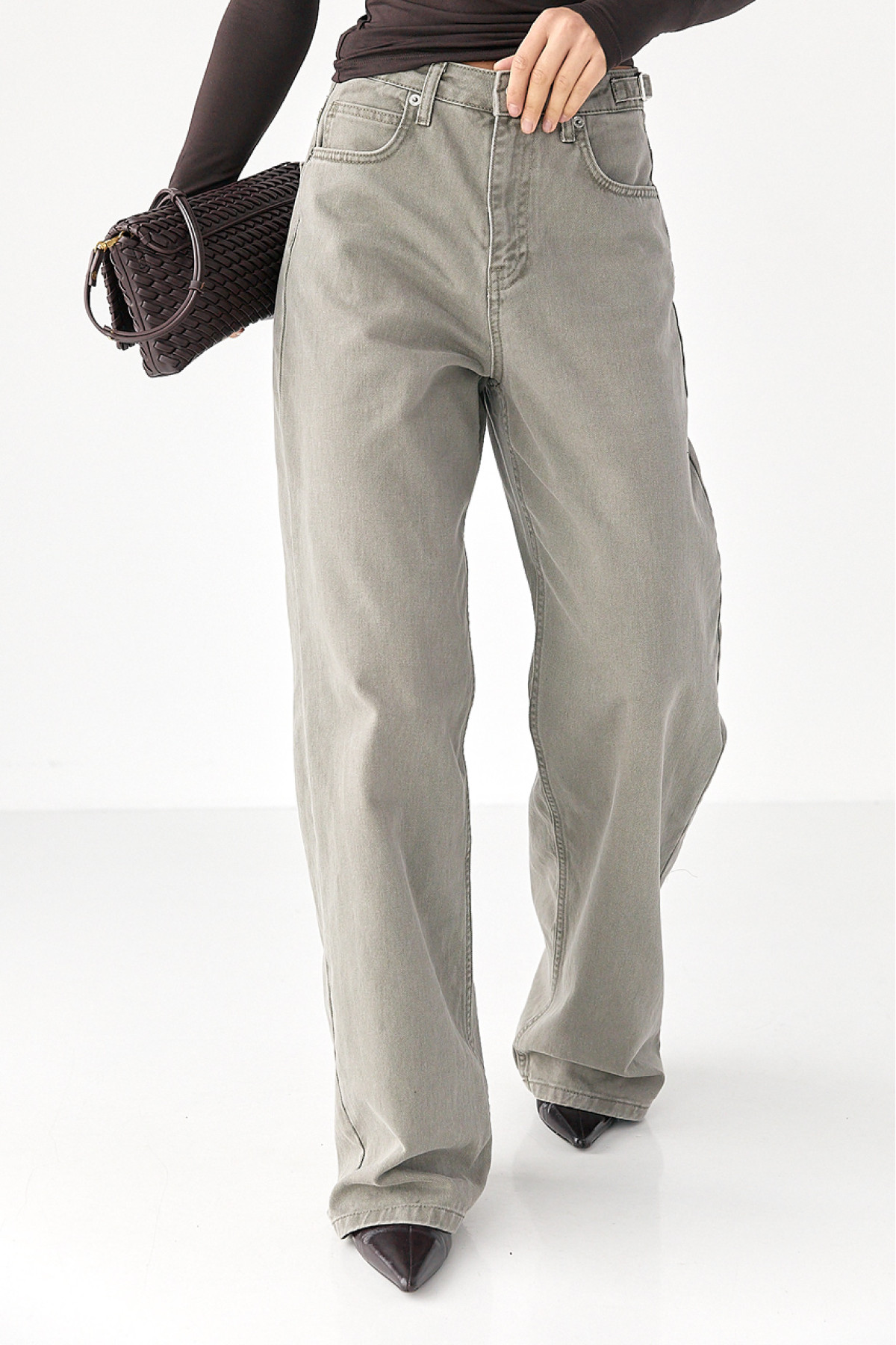 Джинси Palazzo із затяжками на талії  сірий колір