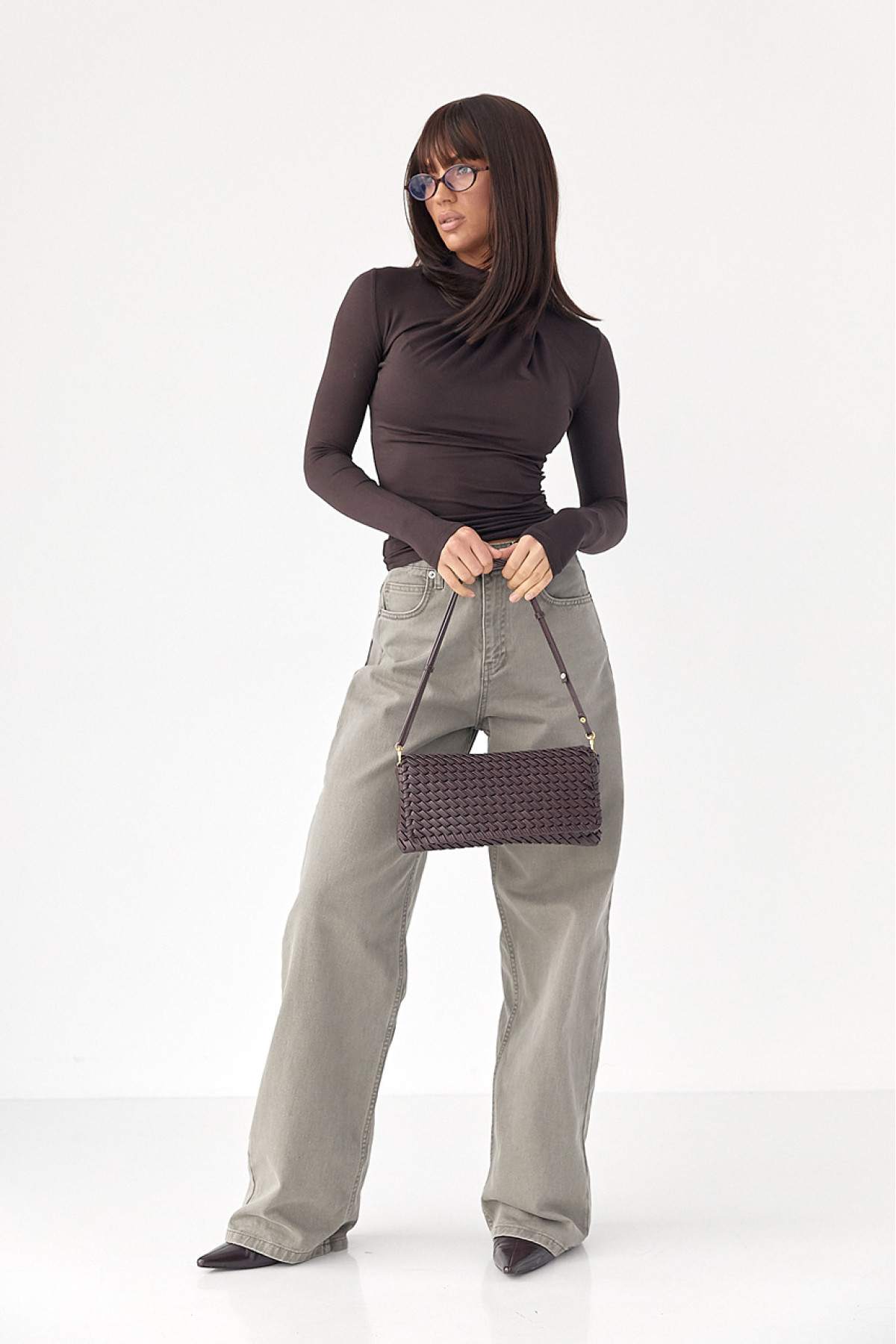 Джинси Palazzo із затяжками на талії  сірий колір