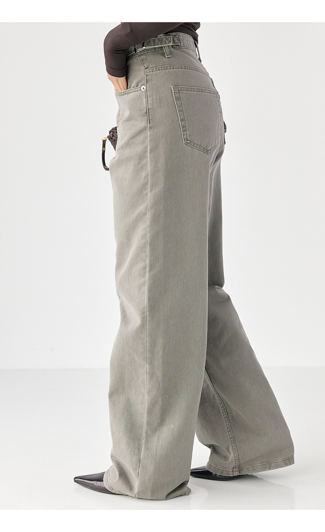 Джинси Palazzo із затяжками на талії  сірий колір