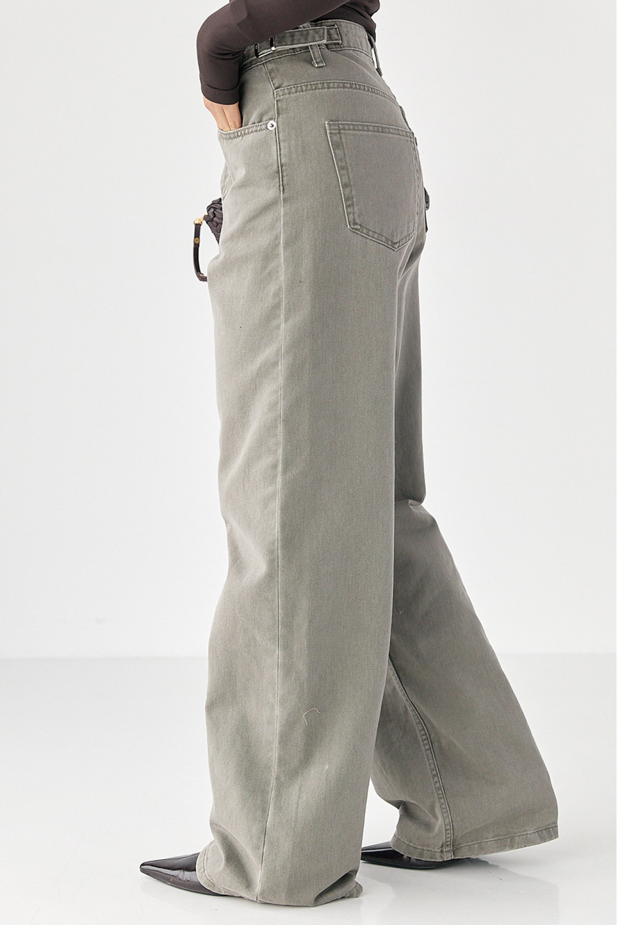 Джинси Palazzo із затяжками на талії  сірий колір
