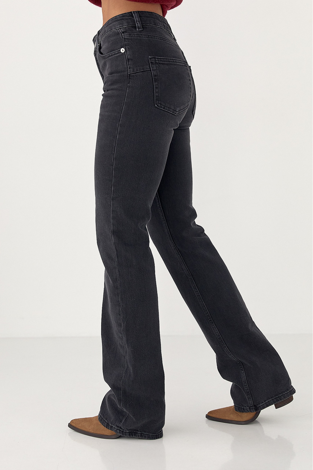Жіночі прямі жіночі джинси з високою посадкою  чорний колір
