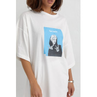 Костюм з футболкою oversize та велосипедками  молочний колір