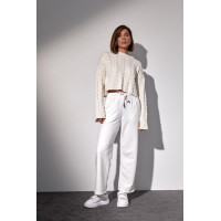 Костюмдвійка з в'язаною кофтою в косички та трикотажними штанами  молочний колір