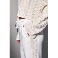 Костюмдвійка з в'язаною кофтою в косички та трикотажними штанами  молочний колір