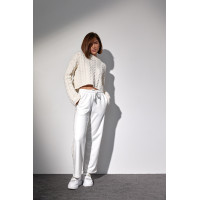 Костюмдвійка з в'язаною кофтою в косички та трикотажними штанами  молочний колір