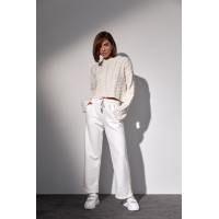 Костюмдвійка з в'язаною кофтою в косички та трикотажними штанами  молочний колір