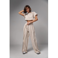 Жіночий трикотажний костюм у стилі grunge  бежевий колір