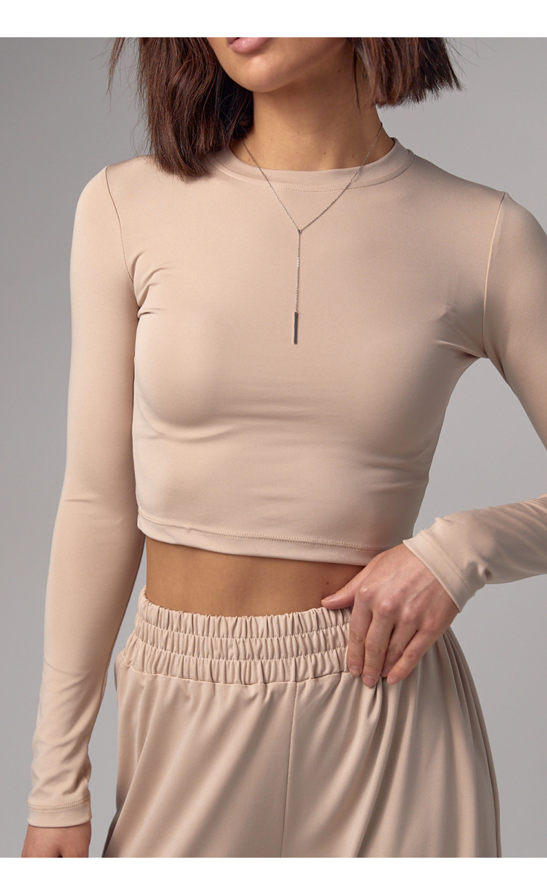 Жіночий базовий костюм з еластичної тканини  бежевий колір