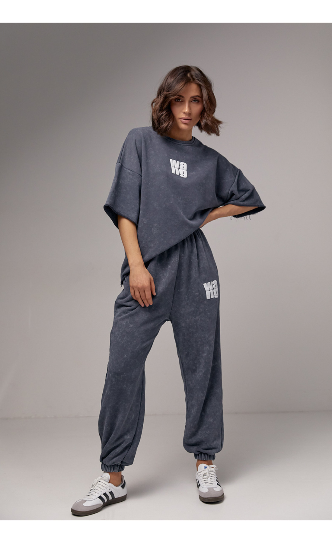 Спортивний костюм у техніці тайдай з принтом Wang  темносірий колір