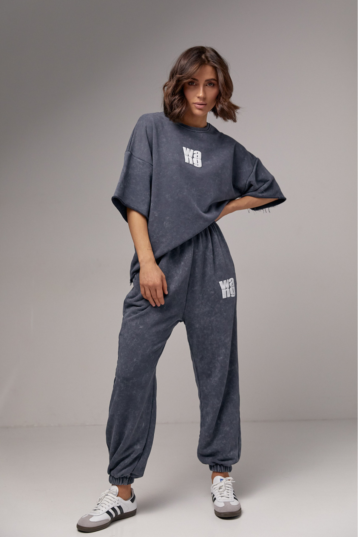 Спортивний костюм у техніці тайдай з принтом Wang  темносірий колір