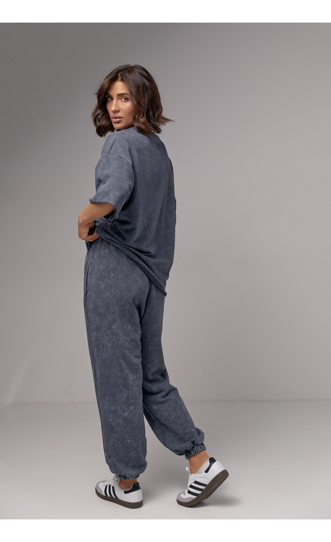 Спортивний костюм у техніці тайдай з принтом Wang  темносірий колір