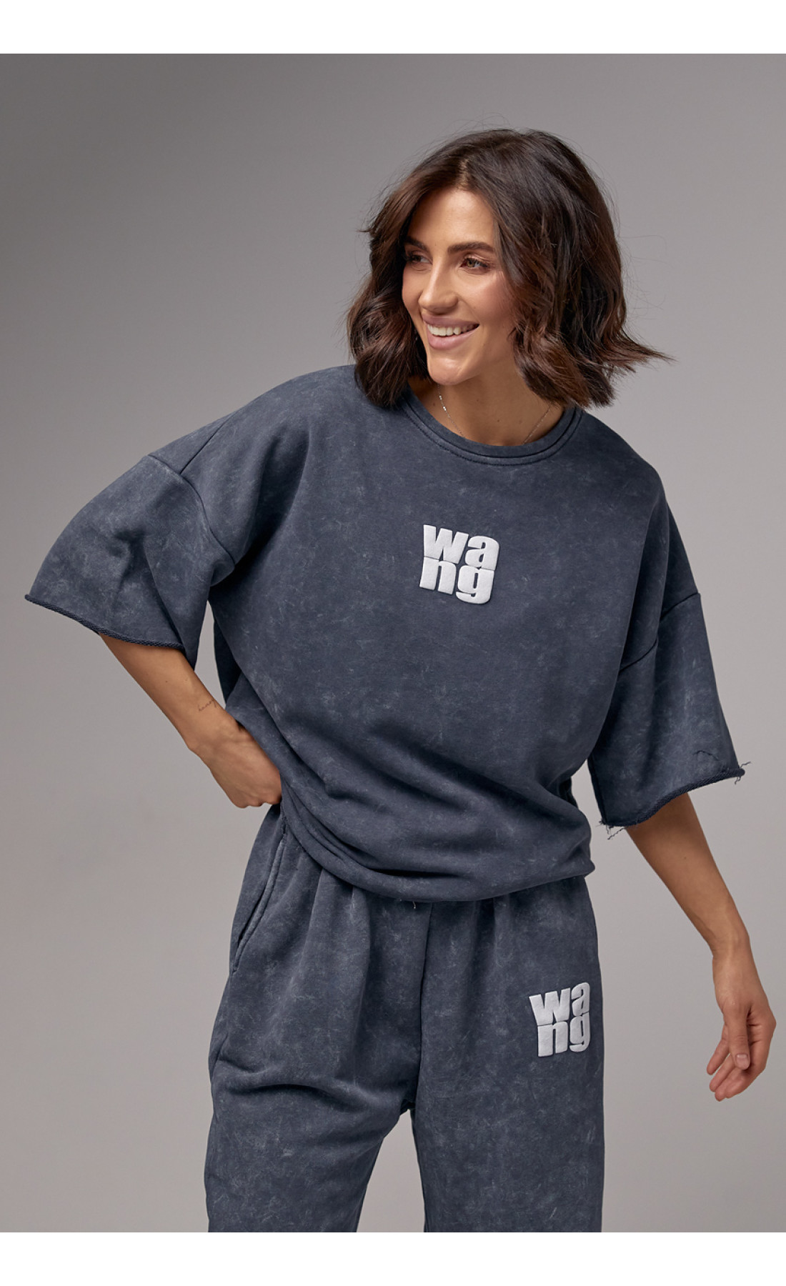 Спортивний костюм у техніці тайдай з принтом Wang  темносірий колір