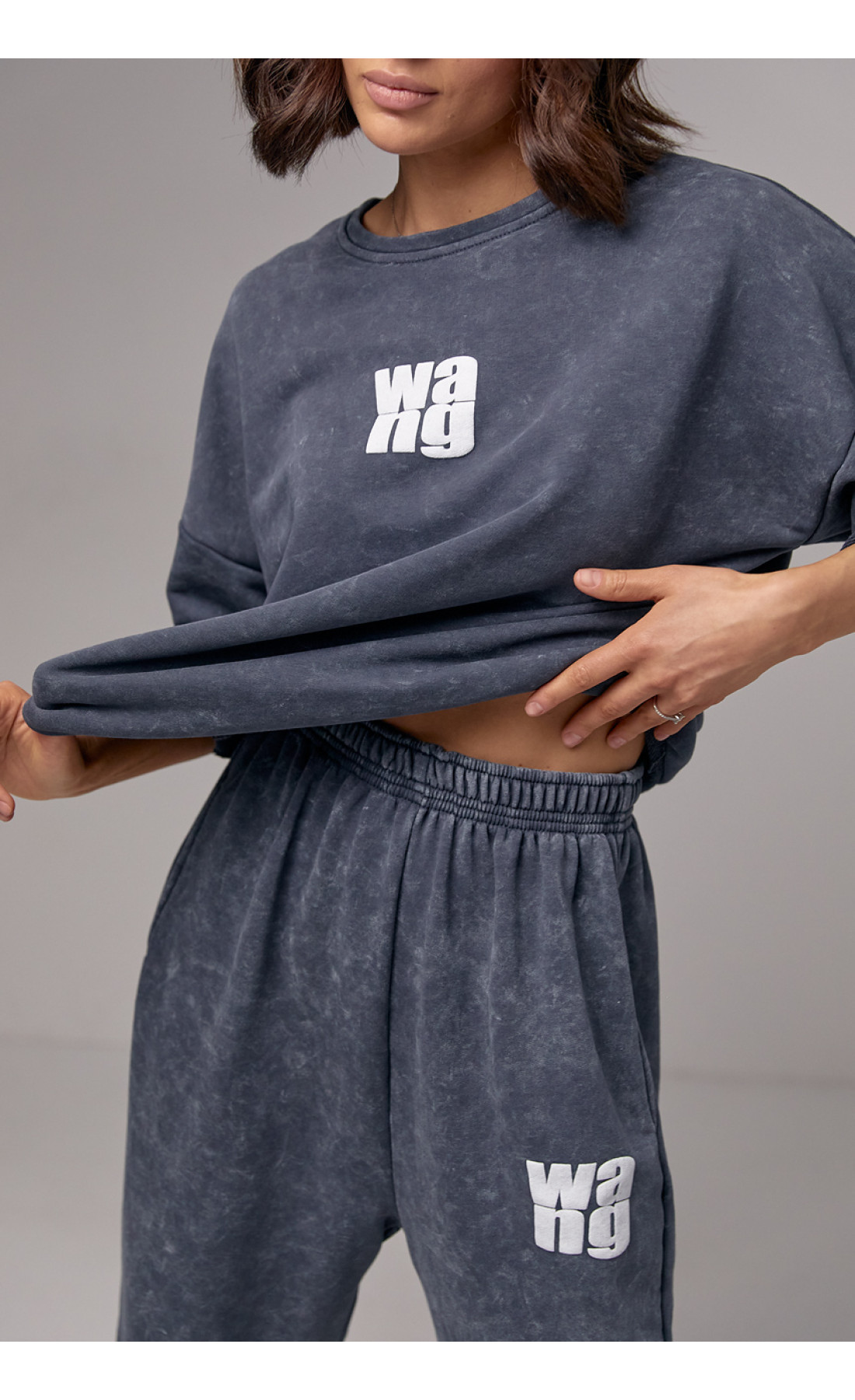 Спортивний костюм у техніці тайдай з принтом Wang  темносірий колір