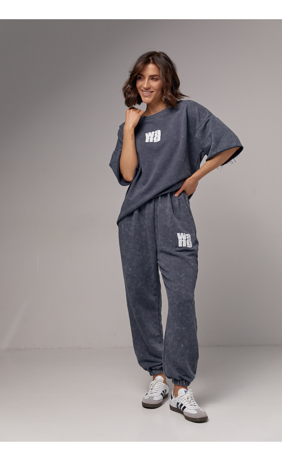 Спортивний костюм у техніці тайдай з принтом Wang  темносірий колір