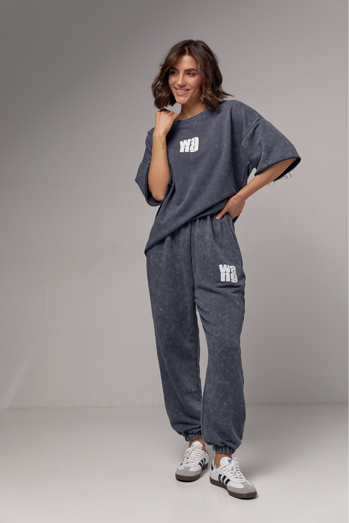 Спортивний костюм у техніці тайдай з принтом Wang  темносірий колір