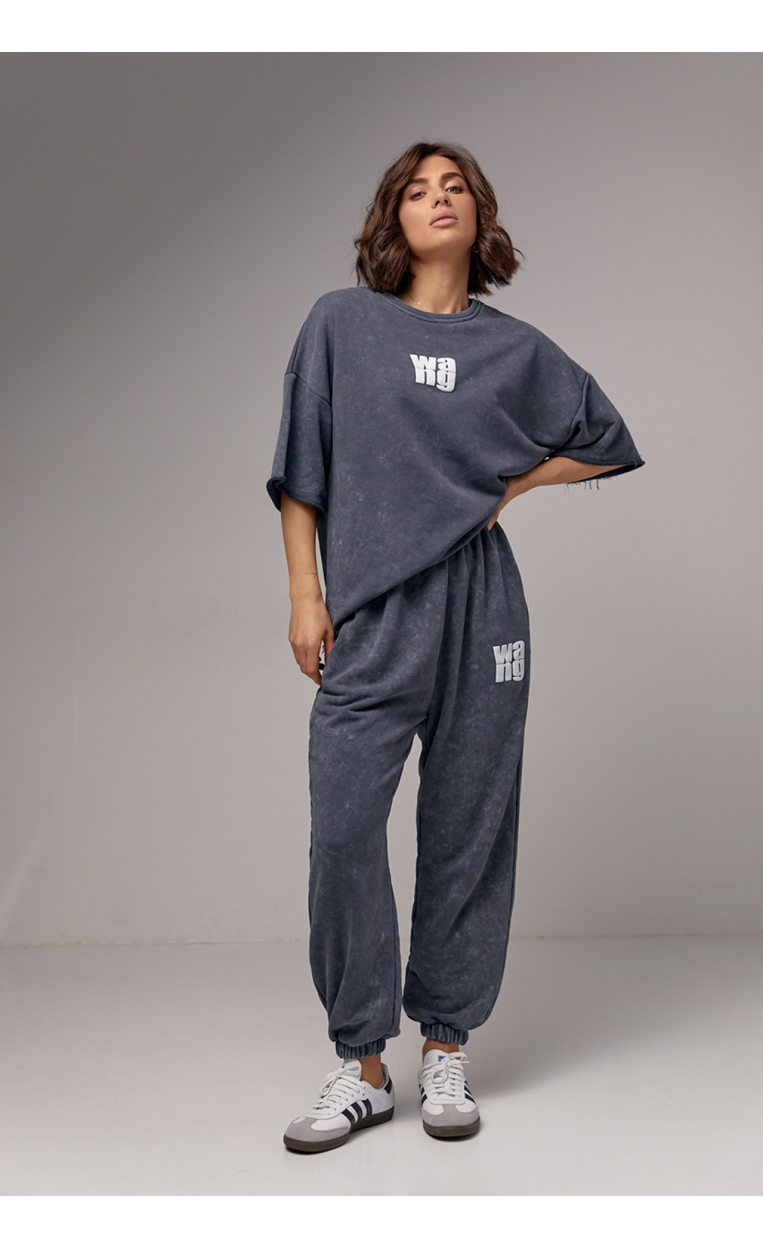 Спортивний костюм у техніці тайдай з принтом Wang  темносірий колір