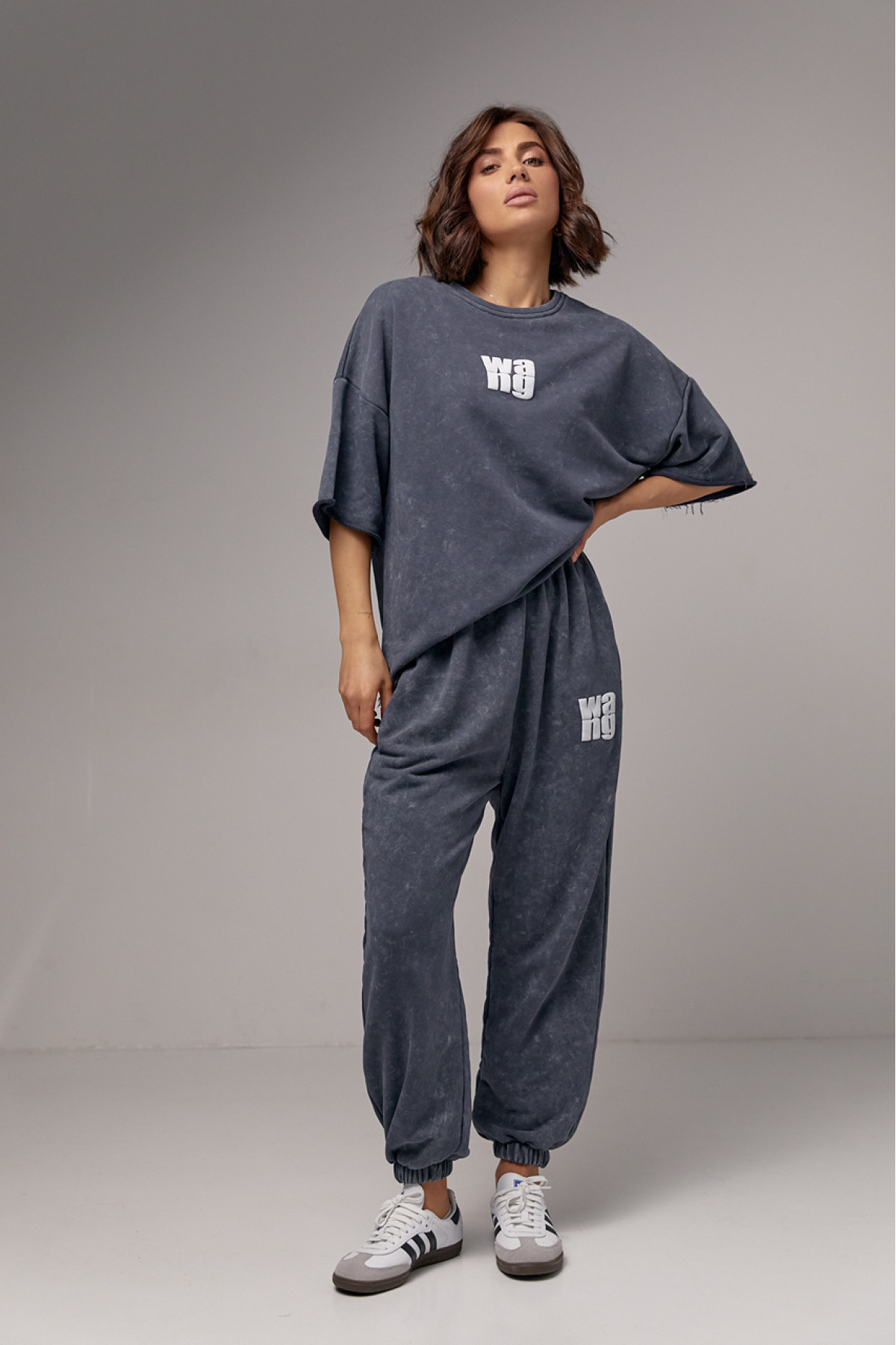 Спортивний костюм у техніці тайдай з принтом Wang  темносірий колір