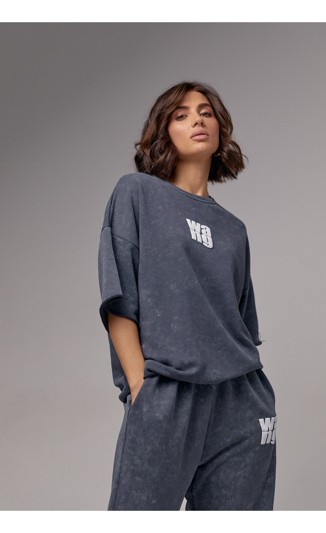 Спортивний костюм у техніці тайдай з принтом Wang  темносірий колір