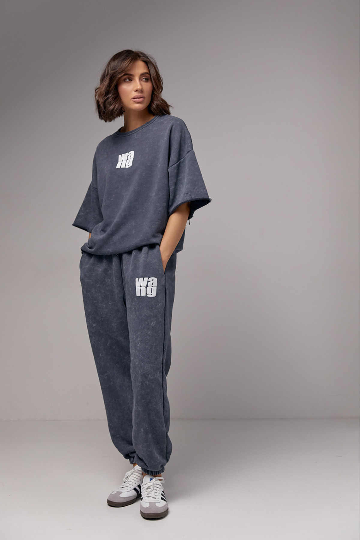 Спортивний костюм у техніці тайдай з принтом Wang  темносірий колір