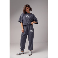 Спортивний костюм у техніці тайдай з принтом Miu Miu  темносірий колір