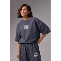 Спортивний костюм у техніці тайдай з принтом Miu Miu  темносірий колір