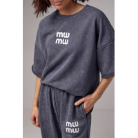 Спортивний костюм у техніці тайдай з принтом Miu Miu  темносірий колір