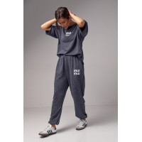 Спортивний костюм у техніці тайдай з принтом Miu Miu  темносірий колір