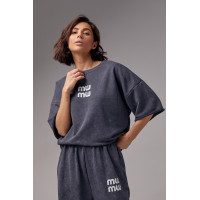 Спортивний костюм у техніці тайдай з принтом Miu Miu  темносірий колір