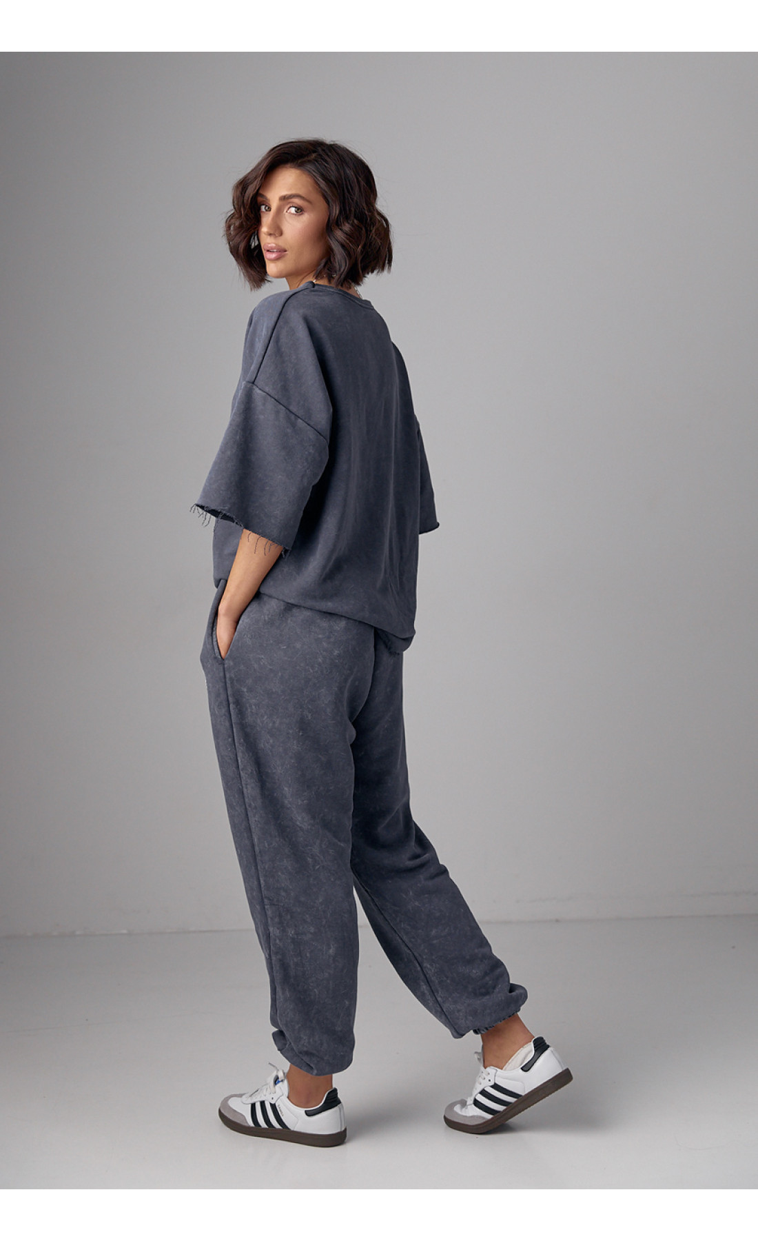 Спортивний костюм тайдай з вишивкою  сірий колір