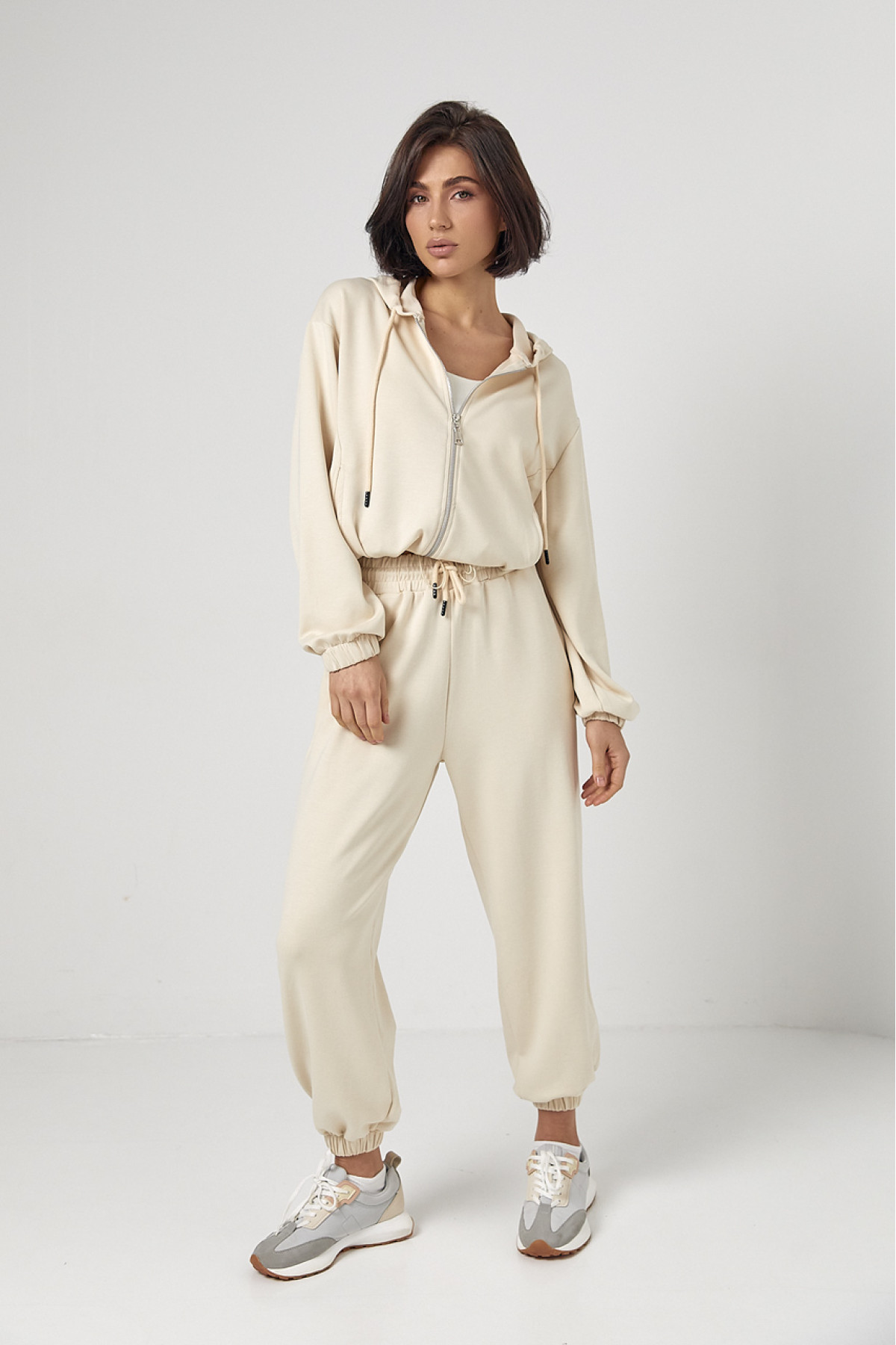 Спортивний костюм із джогерами та кофтою з капюшоном  бежевий колір