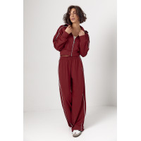 Спортивний костюм із коротким худі на блискавці та прямими штанами  бордо колір