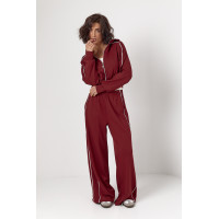 Спортивний костюм із коротким худі на блискавці та прямими штанами  бордо колір