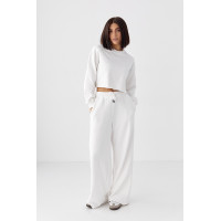 Спортивний костюм з коротким світшотом і прямими штанами  молочний колір