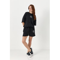 Спортивний костюм із футболкою та шортами вільного крою  чорний колір